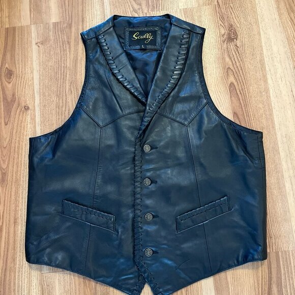Scully Men's Black Leather Whip-Stitch Western Farm-House Country Vest Sz Lr - Picture 6 of 10